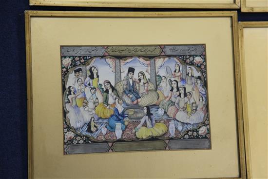 A set of six Persian watercolours of marriage scenes, Qajar dynasty, 19th century, each 19cm x 27cm